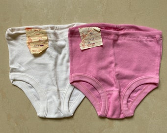 Vintage High Waist Girls Underpants, Vintage Cotton Kids Underwear Pink and White Colour New Old Stock Collectible 8 Year