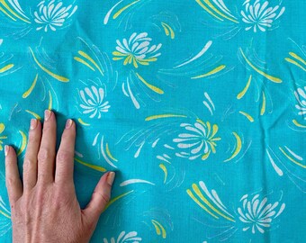 Vintage Light Blue Viscose Fabric Retro Yellow White Abstract Floral Pattern Textile  Sewing Supplies