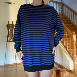MARIMEKKO Juuret Tasaraita Unisex Tunic Blue Size M Black Blue Striped Cotton Jersey Finland Scandinavian Design
