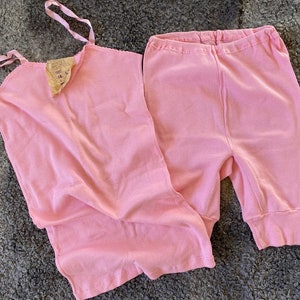 60s Vintage Women Cotton Underwear Set Size M Pink Long Leg Panties and Top Retro Unused Lingerie Bloomers Factory Tag