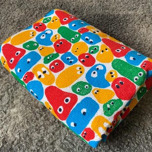 Scandinavian Vintage Terry Cotton Fabric with Funny Face Print Colorful Wide Thick Cotton Fabric Spooky Eyes