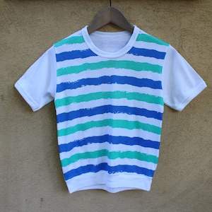 Vintage Kids T Shirt Estonia Marat Unused Vintage Children Cotton T - Shirt 80s Blue Green Stripes
