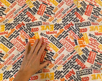 80s Vintage Cotton Fabric Light Cotton Fabric with Boys Girls Names Print Soviet Time Sewing Fabric Estonian Men Women Name from 80s