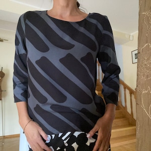 MARIMEKKO Cavotte Staccato Blouse 3/4 Sleeve Viscose Top Size 38 Finland Scandinavian Design