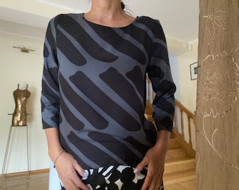 MARIMEKKO Cavotte Staccato Blouse 3/4 Sleeve Viscose Top Size 38 Finland Scandinavian Design