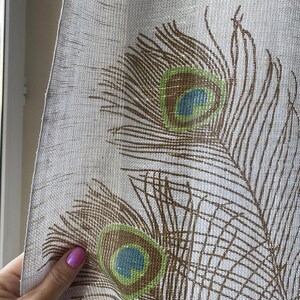 Scandinavian Vintage Curtain Panel Peacock Feather Swedish Curtain Vintage Linen Window Curtain Decoration Home Decor
