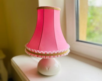 Lampada da tavolo vintage, lampada vintage anni '80 in ceramica con paralume rosa romantico, lampada da camera da letto, Germania Unter Weiss Bach