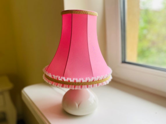 Vintage Table Lamp, 80s Vintage Ceramic Lamp Romantic Pink Lamp Shade, Bedroom Lamp, Germany Unter Weiss Bach