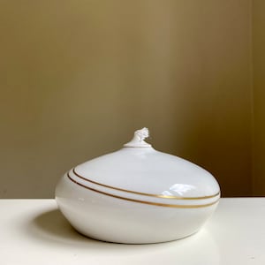 Skandinavische Keramik Öllampe Vintage Weiss Goldene Streifen Retro Design