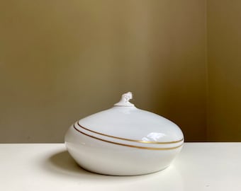 Scandinavian Ceramik Oil Lamp Vintage White Golden Stripes Retro Design