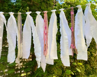 Sparkling Garland White Cotton Ribbon Bunting Cotton Tassel Backdrop Eco Party Decor Baby Shower Banner Outdoor Garden Fiesta