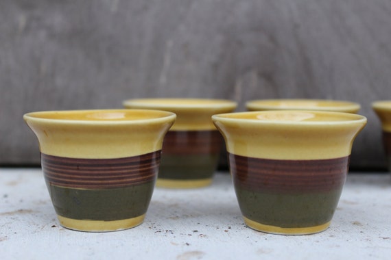 1970s Scandinavian Design Set of 5 Vintage Stavangerflint Norway Pottery Ochre Color Pottery Egg Cups
