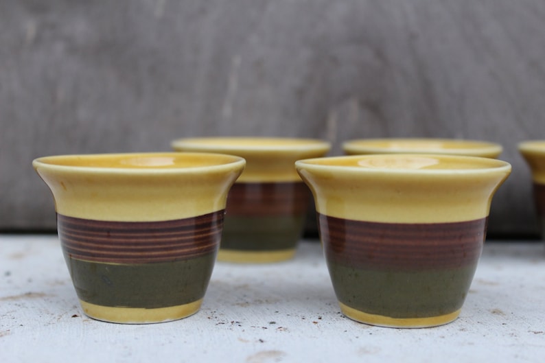 1970s Scandinavian Design Set of 5 Vintage Stavangerflint Norway Pottery Ochre Color Pottery Egg Cups