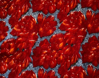 Vintage Cotton Viscose Flannel Fabric Silky Soft Retro Red Blue Flowers Pattern 80s Christmas Decoration  Size 72cm × 395cm