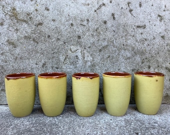 Ceramic Cups Mugs Set of 5 Vintage Yellow Black Made in Estonia Vintage
