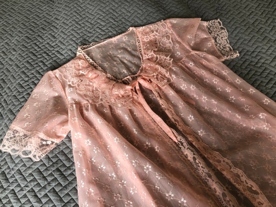 Vintage Dressing Gown Scandinavian Pink Lace Brid… - image 7