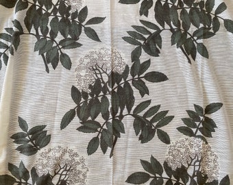 Scandinavian Vintage Curtains Acrylic Wool  2 Curtain Panels with Green Plants White Blossom Decorative Home Decor Floral Decoration