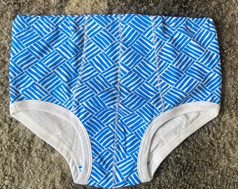 Vintage Men Undies L Size Underwear Blue White Cotton High Waist Underpants Unused Undies Retro Man Briefs