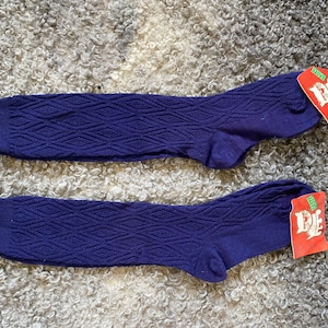 Vintage Girl Socks 2 Pair Unused Knee High Socks Blue Cotton Knee Socks Retro 80s Kids Clothes Estonian Vintage Clothing Size 18