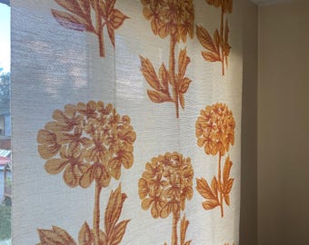 Rideaux scandinaves vintage en laine acrylique Orange Beige grands panneaux de rideaux floraux Décoration d'intérieur scandinave Rideaux de fenêtre rétro Un large ou 2 étroits