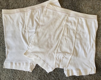 Vintage Underwear Men White Undies Ribbed Cotton Underpants Plus Size White Boxer Briefs, High Waist Underpants, Unused Men Clothes