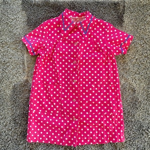 Vintage Shirt Dress Children Short Sleeve Retro Cotton Dress with Polka Dots. Size 140 Made in Estonia 1980s Cotton Summer Dress Button Up