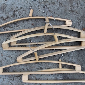 Wooden Cloth Hangers Set of 6 Vintage Rustic Wood Clothes Hangers 1970s.