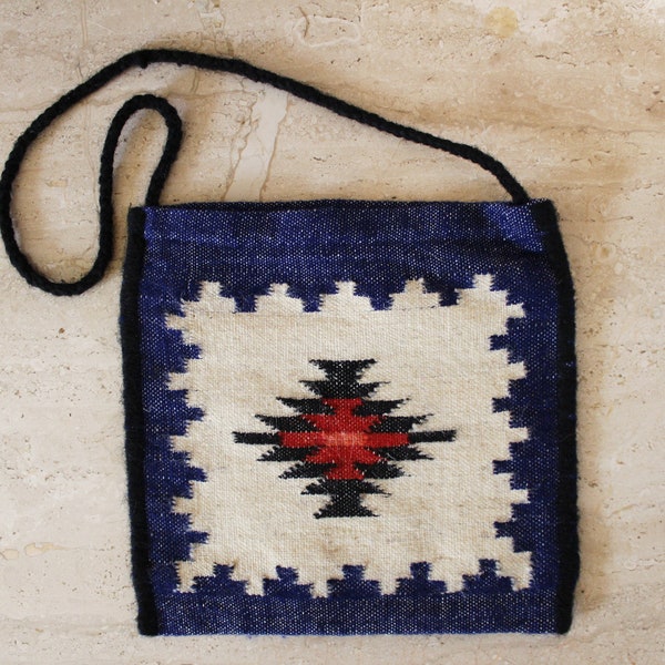 Wool Bohemian Shoulder Bag, Ethnic Woven Hippie Bag, Vintage Handmade Festival Bag