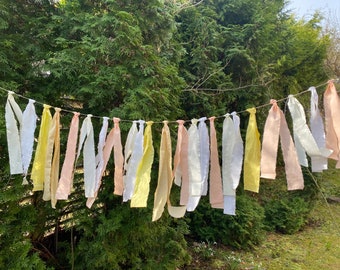 Guirlande de rubans de mariage en tissu de coton, banderoles en tissu écologique, fête en plein air, ruban jaune, fiesta, cravate en chiffon, décoration d'anniversaire bohème, festival du jardin