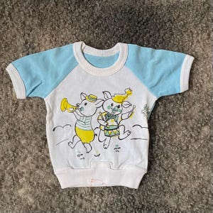 Camiseta vintage para bebé Estonia Marat, camiseta vintage de algodón para niños sin usar, años 80, cerdos felices bailando, música, ropa retro unisex para niño y niña