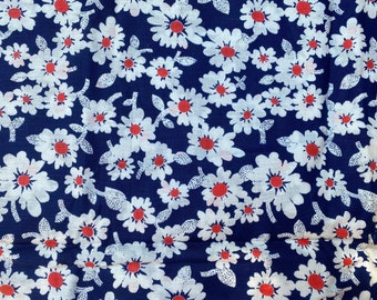 Vintage Cotton Fabric Blue Floral Fabric Retro Small Floral Flowers 80s Estonian Fabric Collectible 30.7"x 157.4"