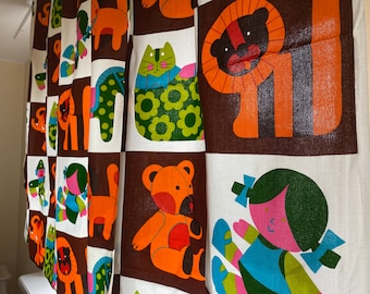 Scandinavian Vintage Kids Curtains Retro Toddler Curtain Panel Cotton Fabric Textile Nursery Room Decorative Home Decor