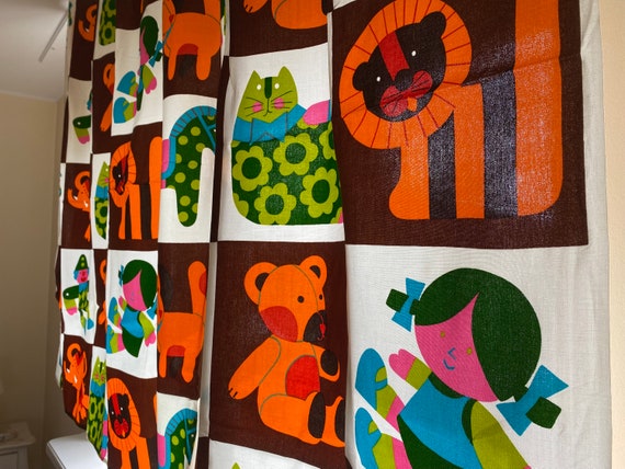 Scandinavian Vintage Kids Curtains Retro Toddler Curtain Panel Cotton Fabric Textile Nursery Room Decorative Home Decor
