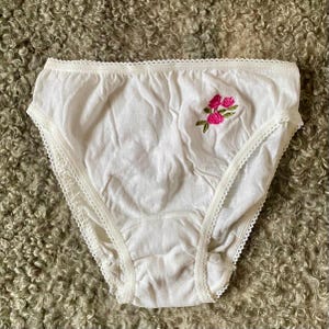 Vintage Weiß Baumwolle Höschen Junge Frauen Teenager Unterwäsche Retro 90er Jahre Unterhose Istrien MARAT Größe M Medium 38 gestickte Rosa Blumen