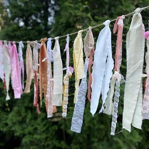 Bohemian Party Garland Handmade Wedding Tassel Bunting Outdoor Garden Decor Shabby Chic Lace Rag Tie Fringe Decor Boho Birthday Curtains