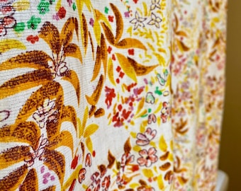 40s Vintage Cotton Fabric Yellow Floral Light Cotton Flowers Retro Textile Tropical Leaves Warm Colors Print