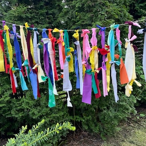 Party Tassel Garland Rainbow Fabric Bunting Colorful Cotton Ribbon Banner Fiesta Rag Tie Fringe Multicoloured Boho Birthday Garden Decor
