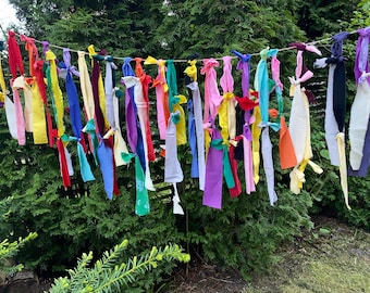 Fiesta Tassel Garland  Bright Rainbow Cotton Fabric Party Banner Handmade Festival Decoration Colorful Kids Birthday Bunting Reusable Decor