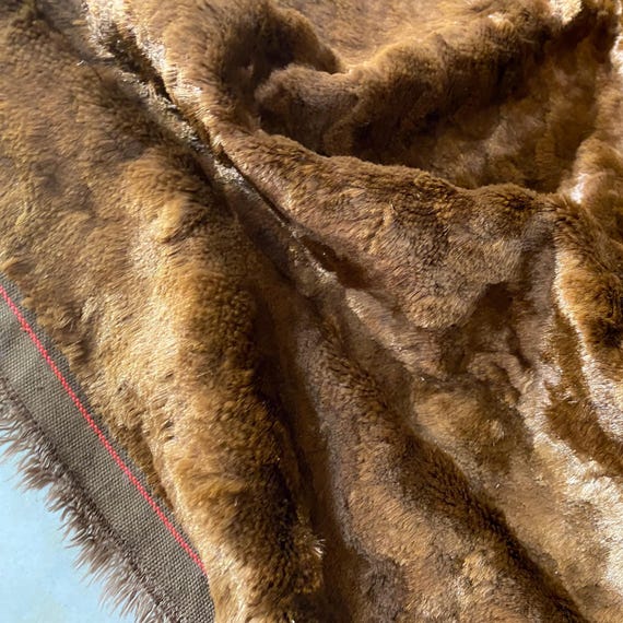 Vintage Plush Fabric Row Cotton Base Soft Dark Brown Fur Fabric Retro  Unused 55.1"× 27.5"
