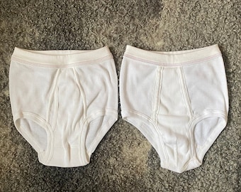Vintage Men Undies White Ribbed Cotton S XS Size Underwear High Waist Underpants 90s Unused White Briefs