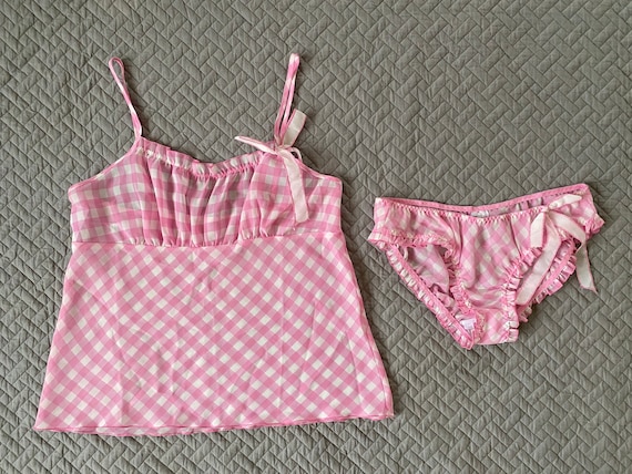 90s Women Pajamas Pajama Sleepwear Set Pink Plaid Cami Top and Panties Etsy Canada
