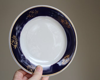 6 Ukraine Teller Dessertteller 6 Vintage Kuchenteller mit Kobalt Blau und Gold Dekoration, Retro Geschirr Sammlerstück