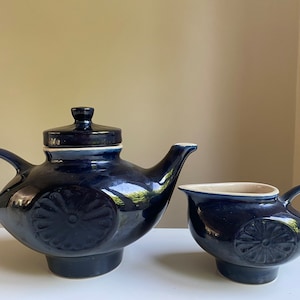 Vintage Estonian Coffee Pot Creamer Set Black Retro Estonian Ceramics Eesti Keraamika