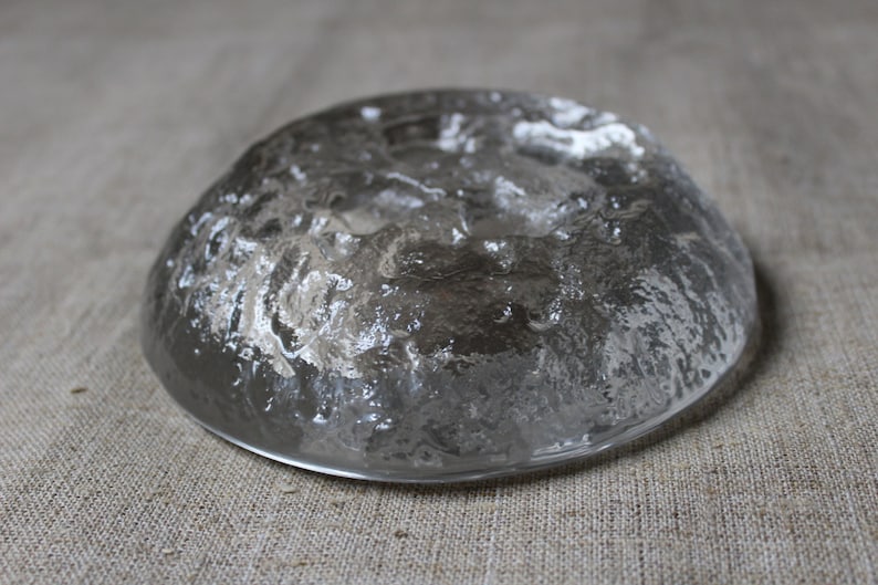 Scandinavian Vintage Heavy Ice Glass Bowl Candle Holder, Decorative Glassware, Retro Home Decor image 3