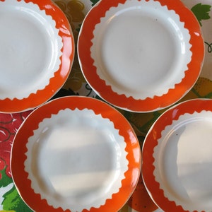 Riga Plates Porcelain Factory Set of 5 Vintage Dessert Plate with Red Border Decoration. Made in Latvia. Collectible