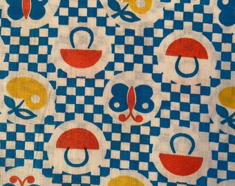 Tela de algodón vintage para niños y niñas, con estampado de conejito, bayas, mariposa y manzana, tela de algodón ligera coleccionable.
