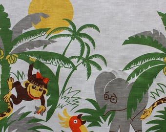 Tela de algodón vintage de los años 70, tela infantil con dibujos animados para decoración del hogar. 38 loros coleccionables, 59"×118".