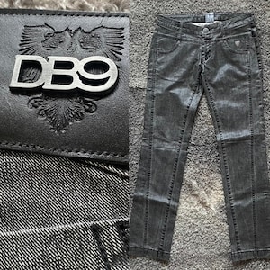 Vintage Women DB9 Jeans Grey Low Waist Jeans Size 30 Y2K Clothing 2000s Wax Coated Jeans Made in Italy