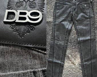 Vintage Frauen DB9 Jeans Grau Low Waist Jeans Größe 30 Y2K Kleidung 2000er Jahre Wax Coated Jeans Made in Italy