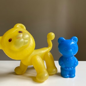 Vintage Plastic Toys Lion Bear Retro Toys Set of 2 1970s 70s Collectible
